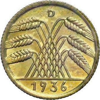 Реверс монеты - 10 рейхспфеннигов 1936 года D - цена  монеты - Германия, Bеймарская республика