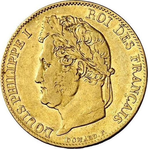 Anverso 20 francos 1844 W "Tipo 1832-1848" Lila - valor de la moneda de oro - Francia, Luis Felipe I