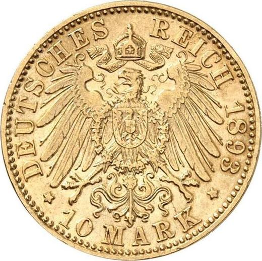 Reverso 10 marcos 1893 F "Würtenberg" - valor de la moneda de oro - Alemania, Imperio alemán
