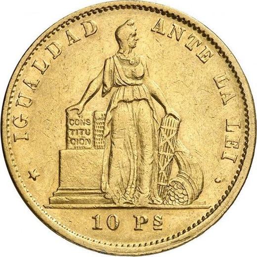 Аверс монеты - 10 песо 1872 года So - цена  монеты - Чили, Республика
