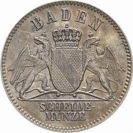 Аверс монеты - 3 крейцера 1869 года - цена серебряной монеты - Баден, Фридрих I