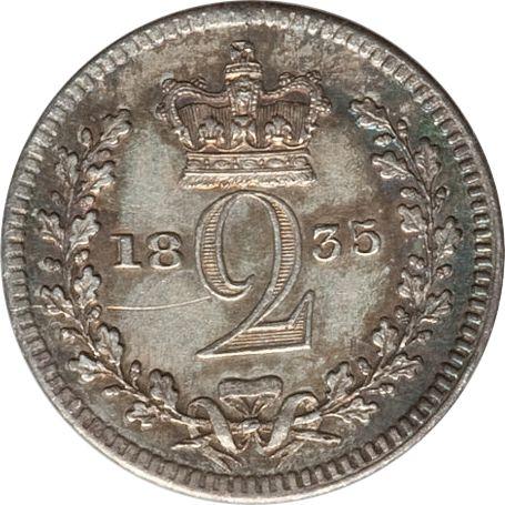 Реверс монеты - 2 пенса 1835 года "Монди" - цена серебряной монеты - Великобритания, Вильгельм IV