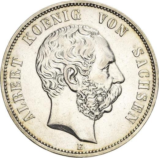 Аверс монеты - 5 марок 1876 года E "Саксония" - цена серебряной монеты - Германия, Германская Империя