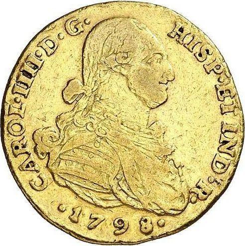 Аверс монеты - 2 эскудо 1798 года NR JJ - цена золотой монеты - Колумбия, Карл IV