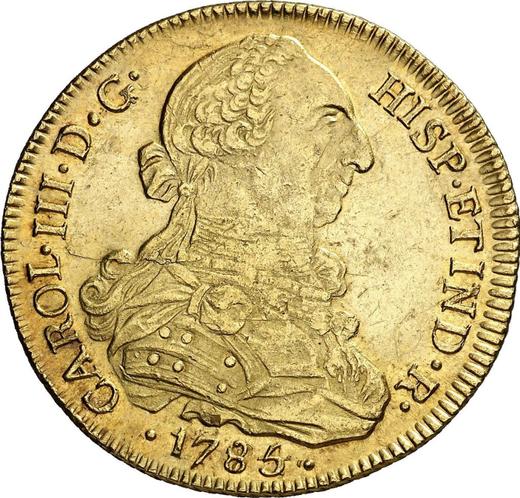 Аверс монеты - 8 эскудо 1785 года So DA - цена золотой монеты - Чили, Карл III