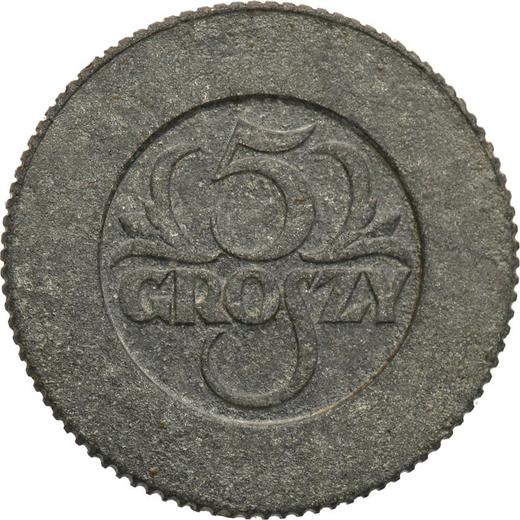 Reverse Pattern 5 Groszy 1939 Zinc -  Coin Value - Poland, German Occupation