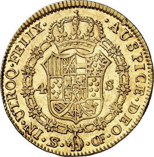 Реверс монеты - 4 эскудо 1776 года S CF - цена золотой монеты - Испания, Карл III
