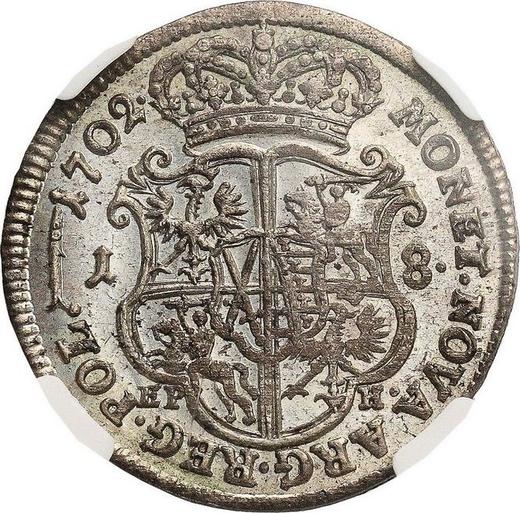 Reverso Prueba Ort (18 groszy) 1702 EPH "de corona" - valor de la moneda de plata - Polonia, Augusto II