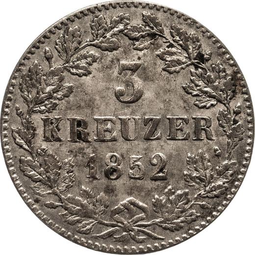 Reverso 3 kreuzers 1852 - valor de la moneda de plata - Wurtemberg, Guillermo I