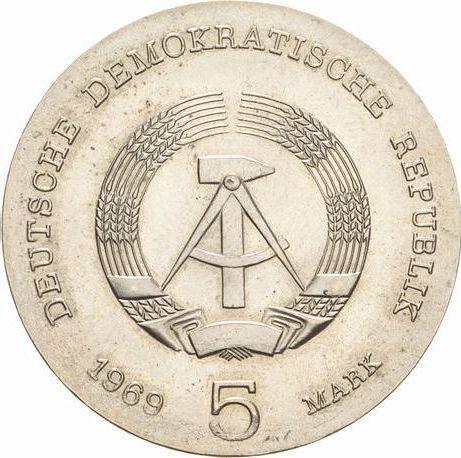 Reverso 5 marcos 1969 "Heinrich Hertz" Leyenda doble - valor de la moneda  - Alemania, República Democrática Alemana (RDA)