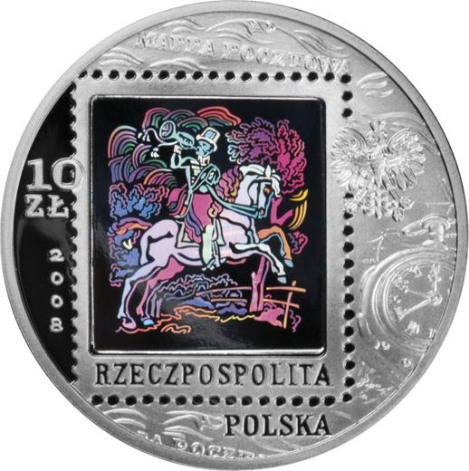 Аверс монеты - 10 злотых 2008 года MW RK "450 лет Польской почты" - цена серебряной монеты - Польша, III Республика после деноминации