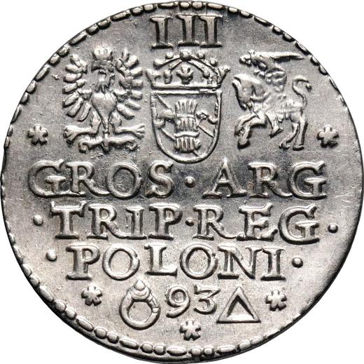 Rewers monety - Trojak 1593 "Mennica malborska" - cena srebrnej monety - Polska, Zygmunt III