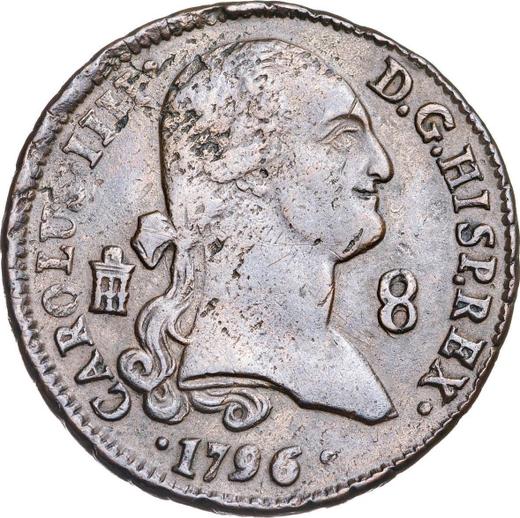 Аверс монеты - 8 мараведи 1796 года - цена  монеты - Испания, Карл IV