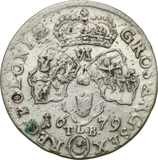 Revers 6 Gröscher 1679 TLB TLB "TLB" unter Brustbild "TLB" unter Wappen - Silbermünze Wert - Polen, Johann III Sobieski