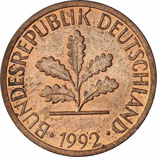 Реверс монеты - 1 пфенниг 1992 года D - цена  монеты - Германия, ФРГ