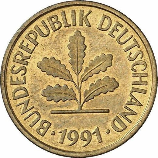 Реверс монеты - 5 пфеннигов 1991 года F - цена  монеты - Германия, ФРГ