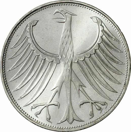 Реверс монеты - 5 марок 1972 года G - цена серебряной монеты - Германия, ФРГ