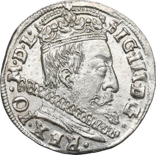 Аверс монеты - Трояк (3 гроша) 1597 года "Литва" Дата внизу - цена серебряной монеты - Польша, Сигизмунд III Ваза