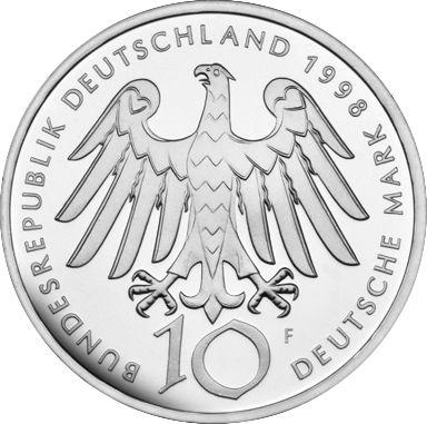 Reverso 10 marcos 1998 F "Hildegarda de Bingen" - valor de la moneda de plata - Alemania, RFA