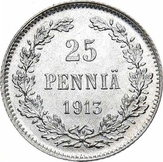 Rewers monety - 25 penni 1913 S - cena srebrnej monety - Finlandia, Wielkie Księstwo