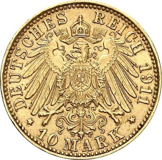 Reverso 10 marcos 1911 J "Hamburg" - valor de la moneda de oro - Alemania, Imperio alemán