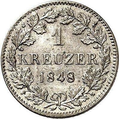 Реверс монеты - 1 крейцер 1848 года - цена серебряной монеты - Вюртемберг, Вильгельм I