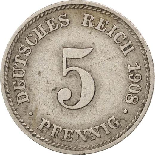 Аверс монеты - 5 пфеннигов 1908 года D "Тип 1890-1915" - цена  монеты - Германия, Германская Империя