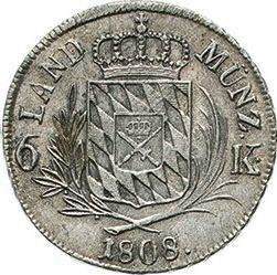 Реверс монеты - 6 крейцеров 1808 года - цена серебряной монеты - Бавария, Максимилиан I