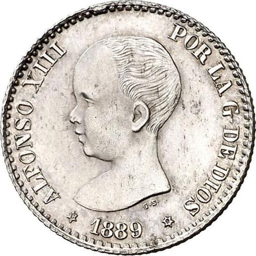 Аверс монеты - 50 сентимо 1889 года MPM - цена серебряной монеты - Испания, Альфонсо XIII