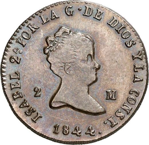 Аверс монеты - 2 мараведи 1844 года Ja - цена  монеты - Испания, Изабелла II
