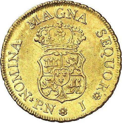 Reverso 2 escudos 1759 PN J - valor de la moneda de oro - Colombia, Fernando VI