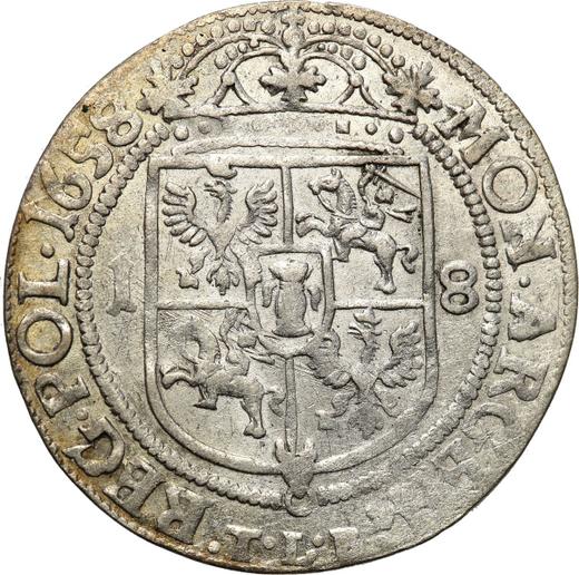 Реверс монеты - Орт (18 грошей) 1658 года TLB "Прямой герб" - цена серебряной монеты - Польша, Ян II Казимир