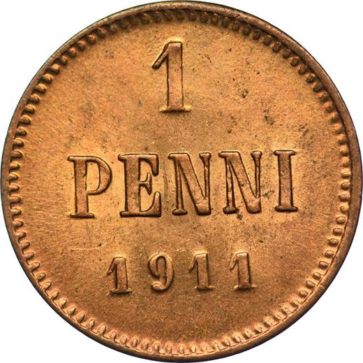 Реверс монеты - 1 пенни 1911 года - цена  монеты - Финляндия, Великое княжество