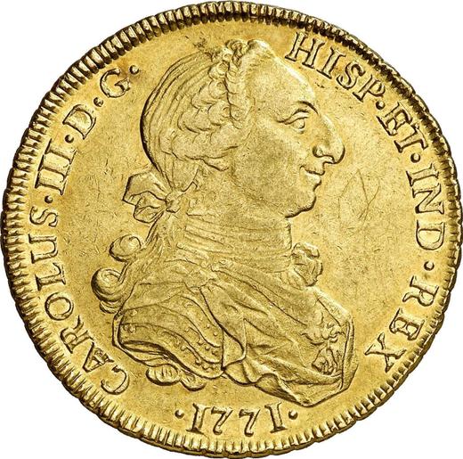 Awers monety - 8 escudo 1771 LM JM - cena złotej monety - Peru, Karol III