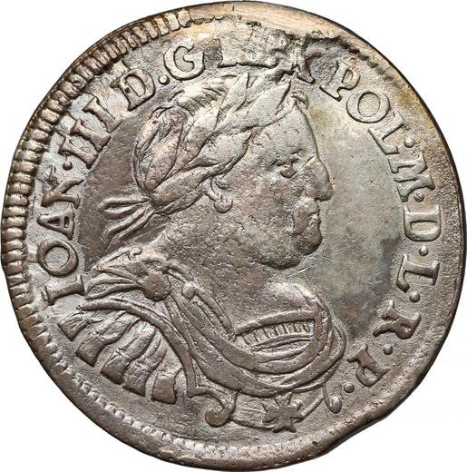 Аверс монеты - Орт (18 грошей) 1678 года "Щит вогнутый" - цена серебряной монеты - Польша, Ян III Собеский