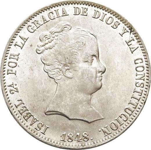 Аверс монеты - 20 реалов 1848 года M CL - цена серебряной монеты - Испания, Изабелла II