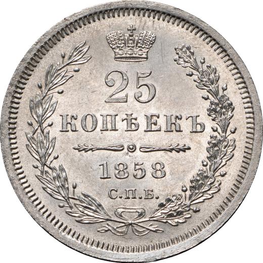 Reverso 25 kopeks 1858 СПБ ФБ - valor de la moneda de plata - Rusia, Alejandro II