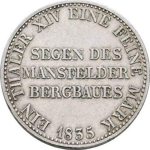 Reverso Tálero 1835 A "Minero" - valor de la moneda de plata - Prusia, Federico Guillermo III