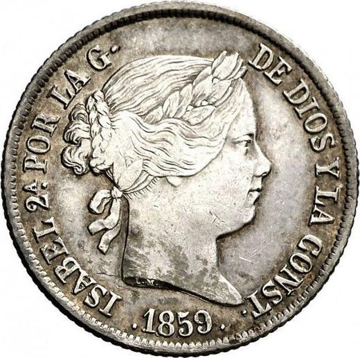 Аверс монеты - 4 реала 1859 года Восьмиконечные звёзды - цена серебряной монеты - Испания, Изабелла II