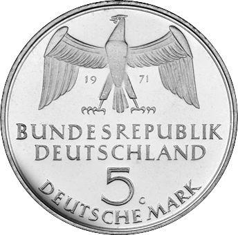 Rewers monety - 5 marek 1971 G "100 lat Cesarstwa Niemieckiego" - cena srebrnej monety - Niemcy, RFN