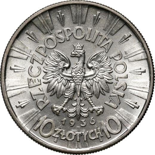 Аверс монеты - 10 злотых 1936 года "Юзеф Пилсудский" - цена серебряной монеты - Польша, II Республика