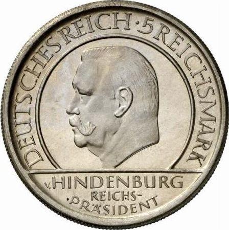 Anverso 5 Reichsmarks 1929 J "Constitución" - valor de la moneda de plata - Alemania, República de Weimar