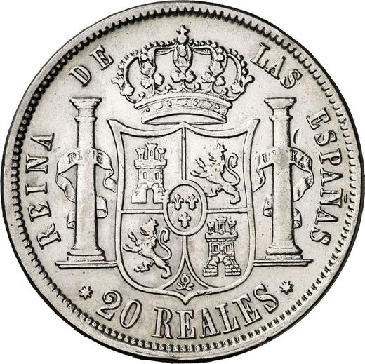 Rewers monety - 20 réales 1857 Siedmioramienne gwiazdy - cena srebrnej monety - Hiszpania, Izabela II