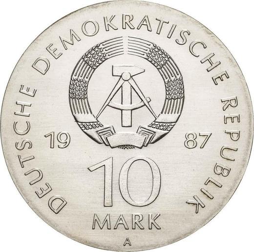 Reverso 10 marcos 1987 A "Teatro de Berlin" - valor de la moneda de plata - Alemania, República Democrática Alemana (RDA)