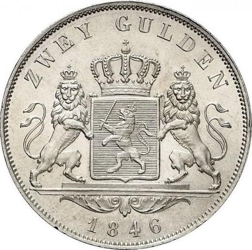 Rewers monety - 2 guldeny 1846 - cena srebrnej monety - Hesja-Darmstadt, Ludwik II
