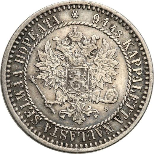 Awers monety - 1 marka 1867 S - cena srebrnej monety - Finlandia, Wielkie Księstwo