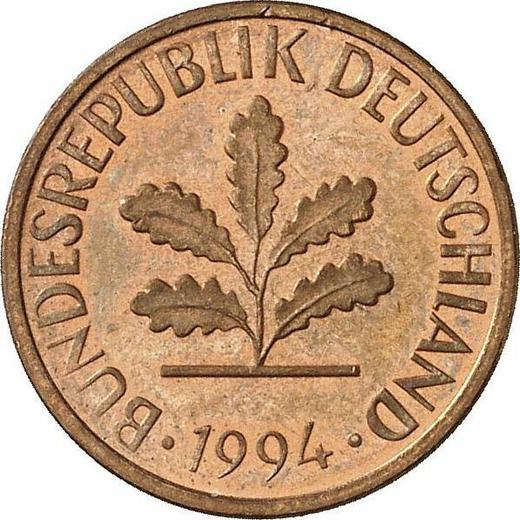 Реверс монеты - 1 пфенниг 1994 года J - цена  монеты - Германия, ФРГ