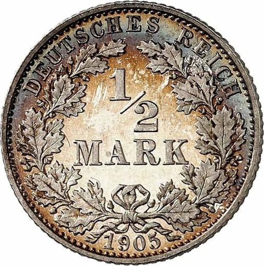 Аверс монеты - 1/2 марки 1905 года E "Тип 1905-1919" - цена серебряной монеты - Германия, Германская Империя