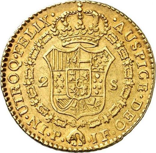 Revers 2 Escudos 1796 P JF - Goldmünze Wert - Kolumbien, Karl IV