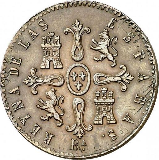 Реверс монеты - 8 мараведи 1853 года Ba "Номинал на аверсе" - цена  монеты - Испания, Изабелла II